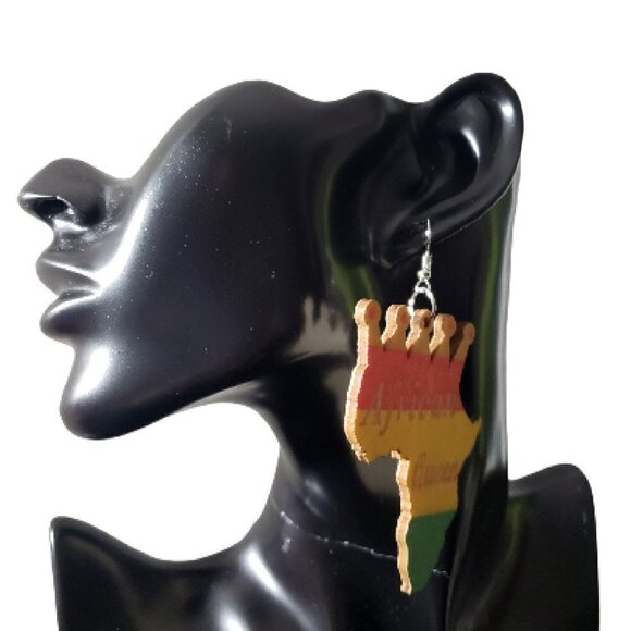 Womens Africa Crown Queen African American Wooden Retro French Hook Earrings - Picture 3 of 4